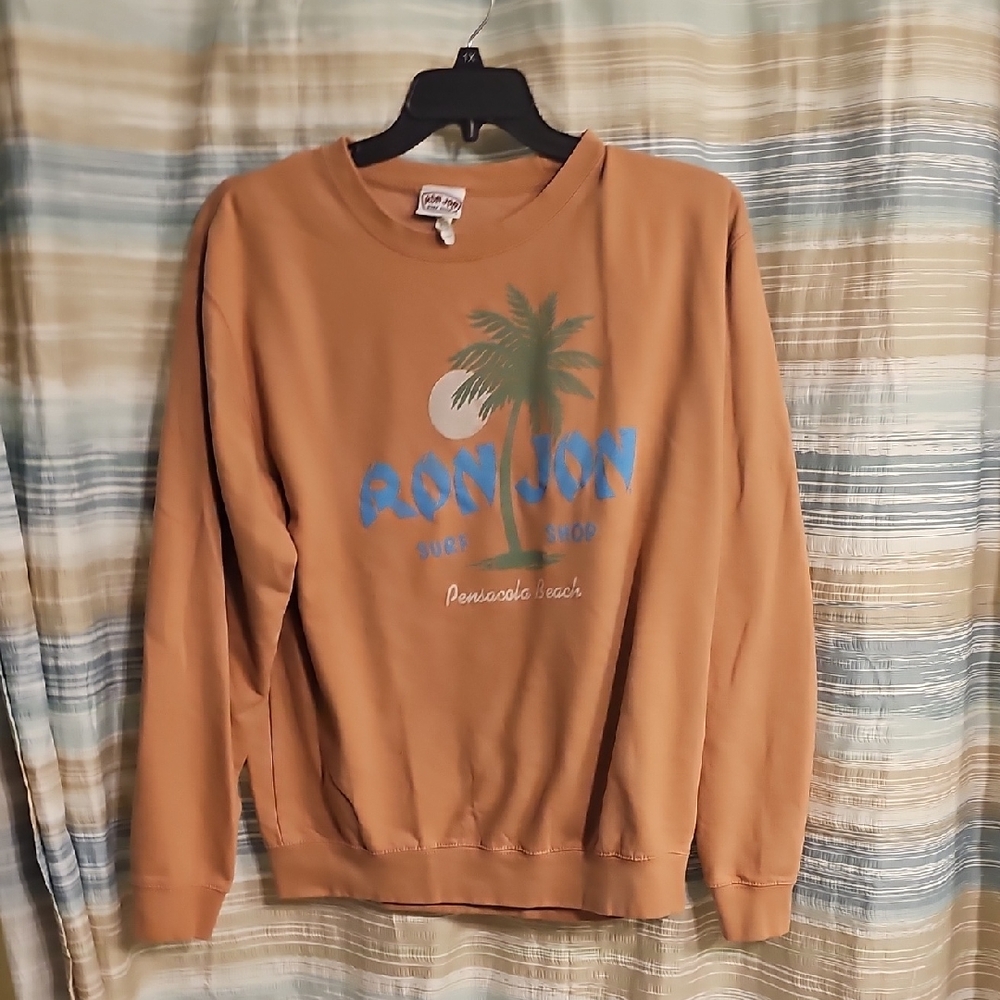 Ron Jon Tan Crewneck Sweater with Blue Logo